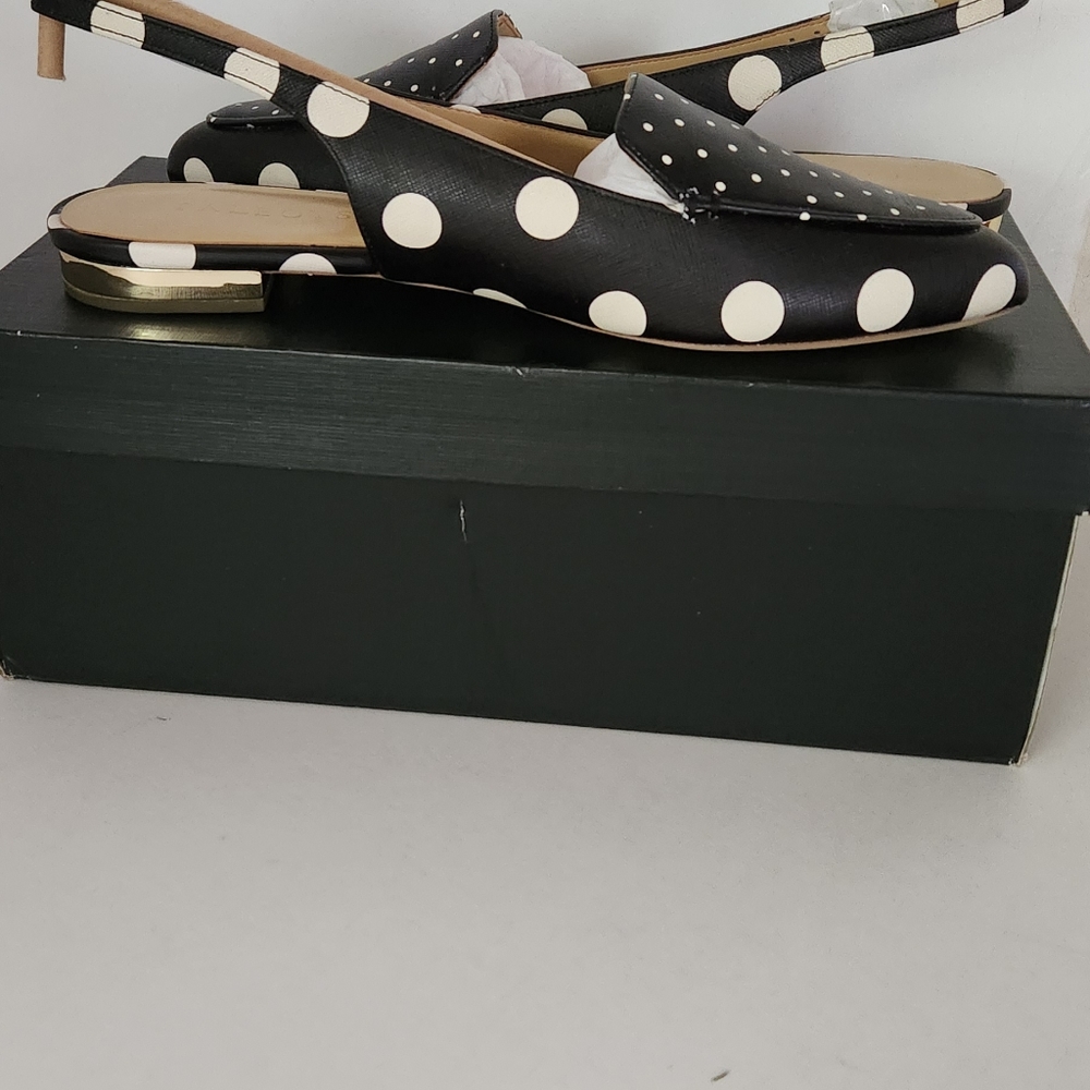 NWT Talbots Leather Black+White+Gold  Poppy Slingback Flats